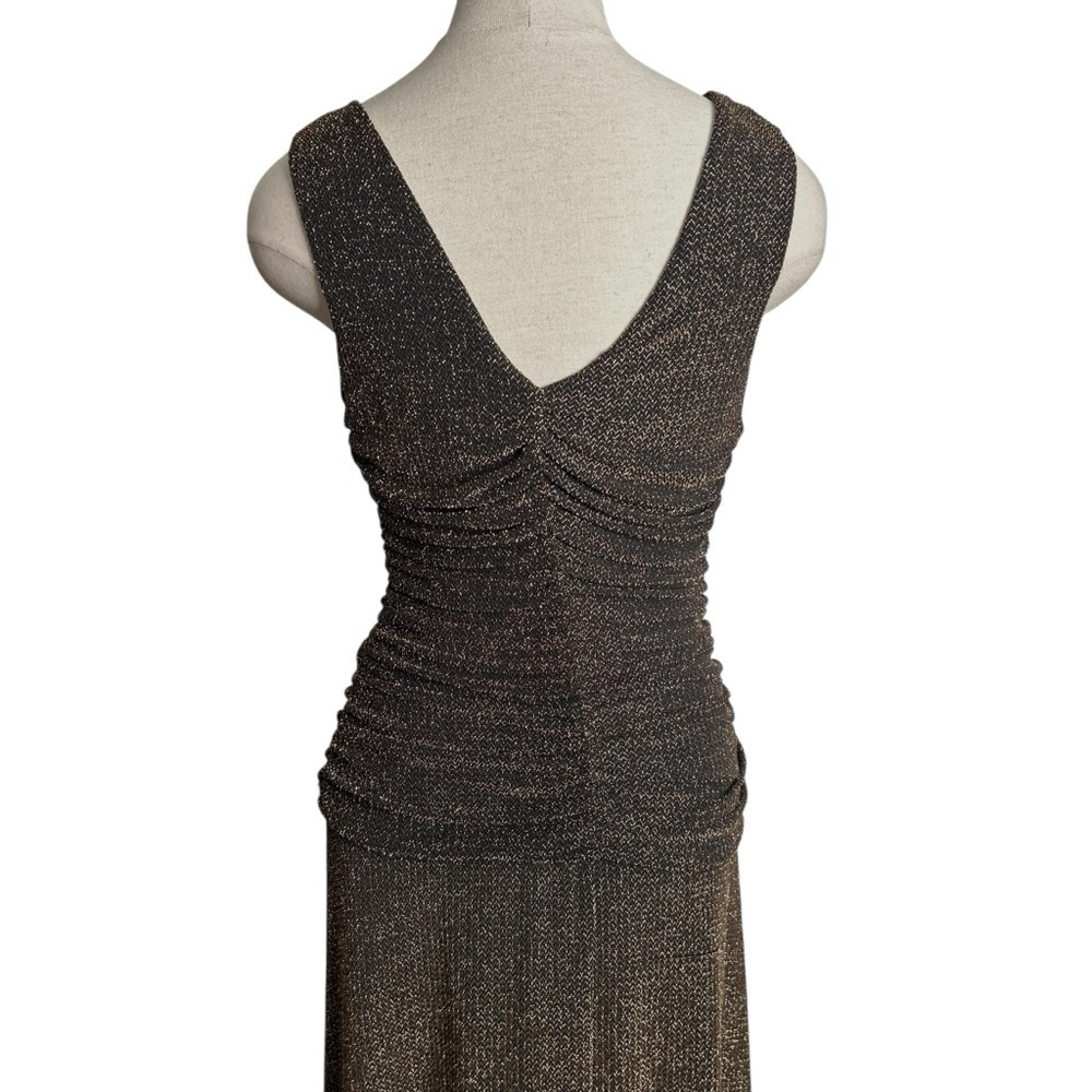 NW Nightway Black Gold Metallic Sleeveless Ruched y2K Maxi Gown Dress Size 10P - Picture 7 of 13